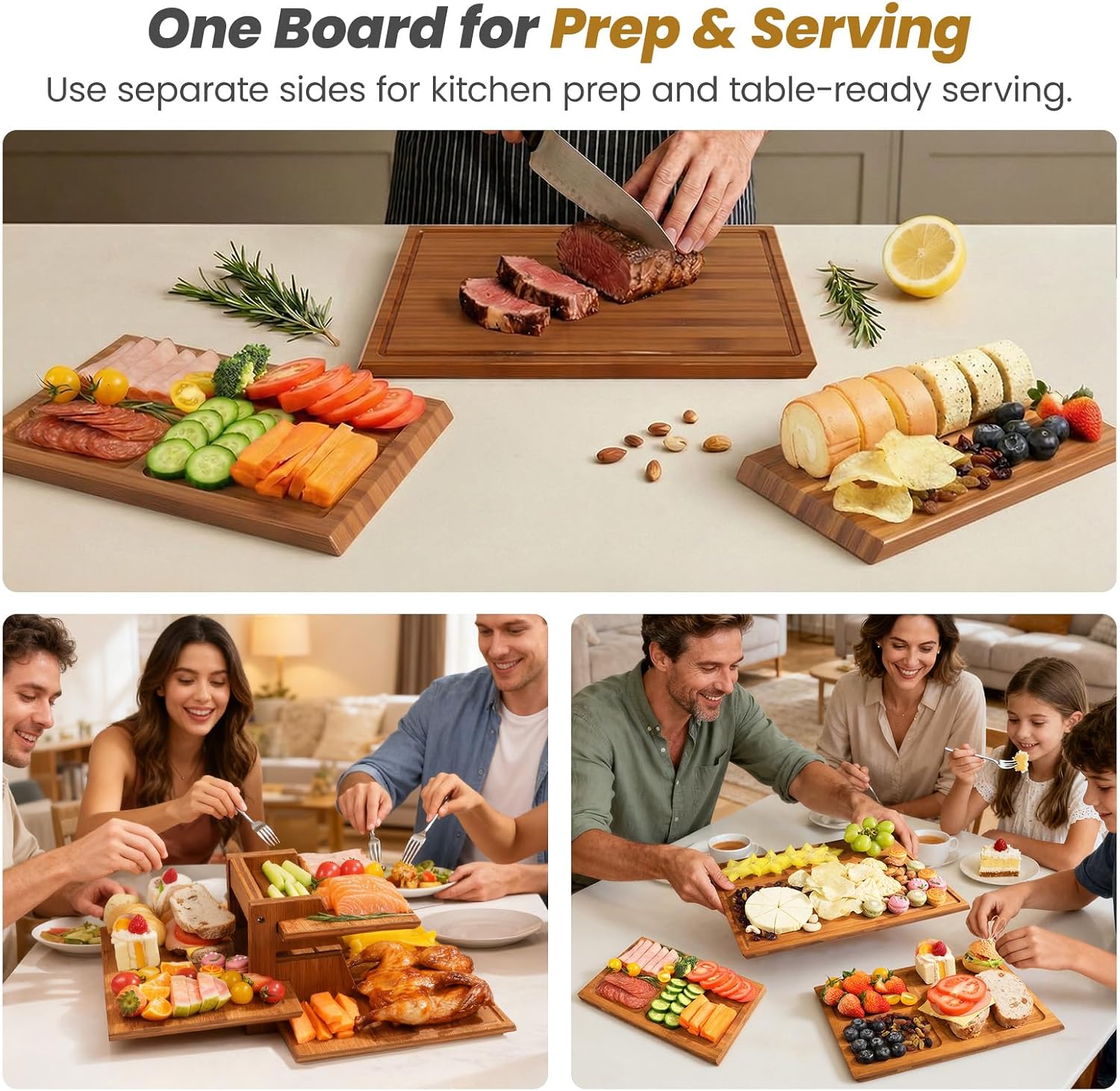 Meal Prep Juice - Standlı Bambu Kesme Tahtası Seti, Mutfak