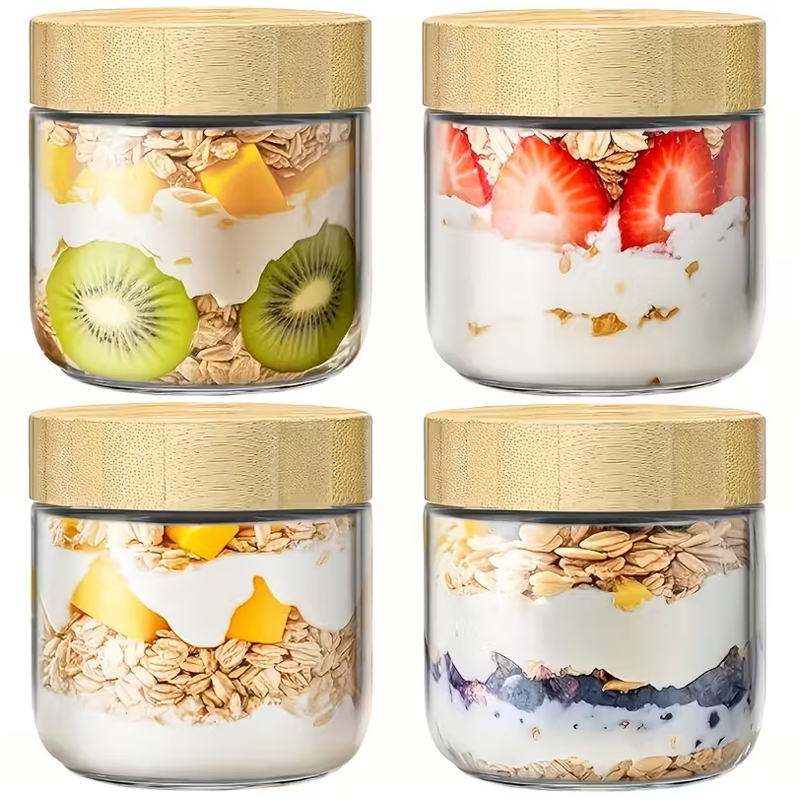 Meal Prep Overnight Oats - 4'lü Paket Gecelik Yulaf Ezmesi Kapları,