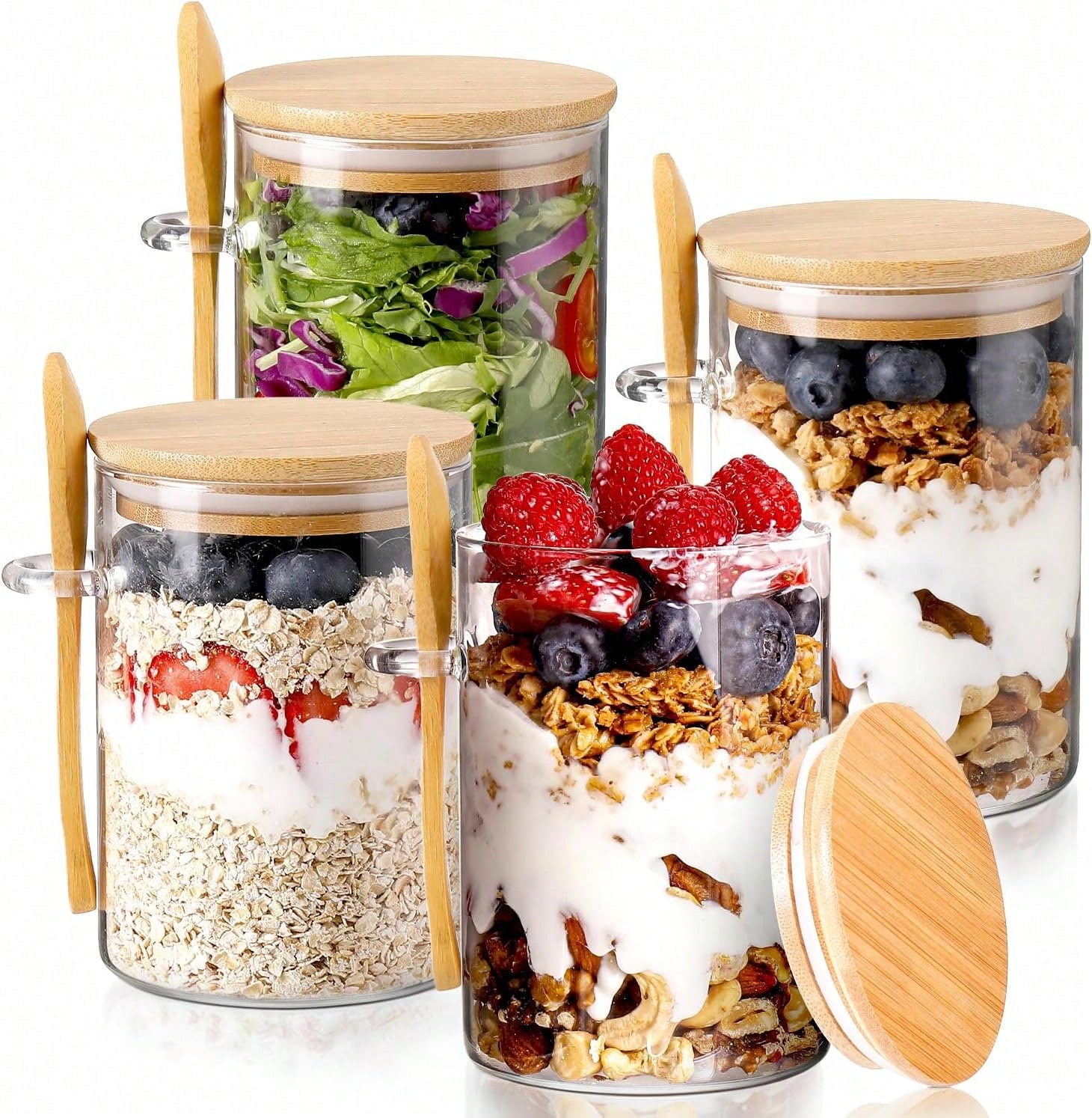 Meal Prep Overnight Oats - 4'lü Paket Gece Yavru Buğdayı Kavanozları