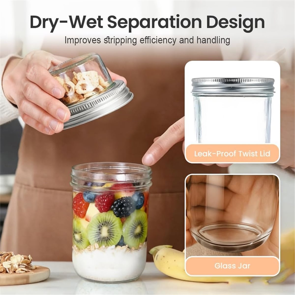 Meal Prep Overnight Oats - BAAE Gecelik Yulaf Ezmesi Kapları, Kapaklı,
