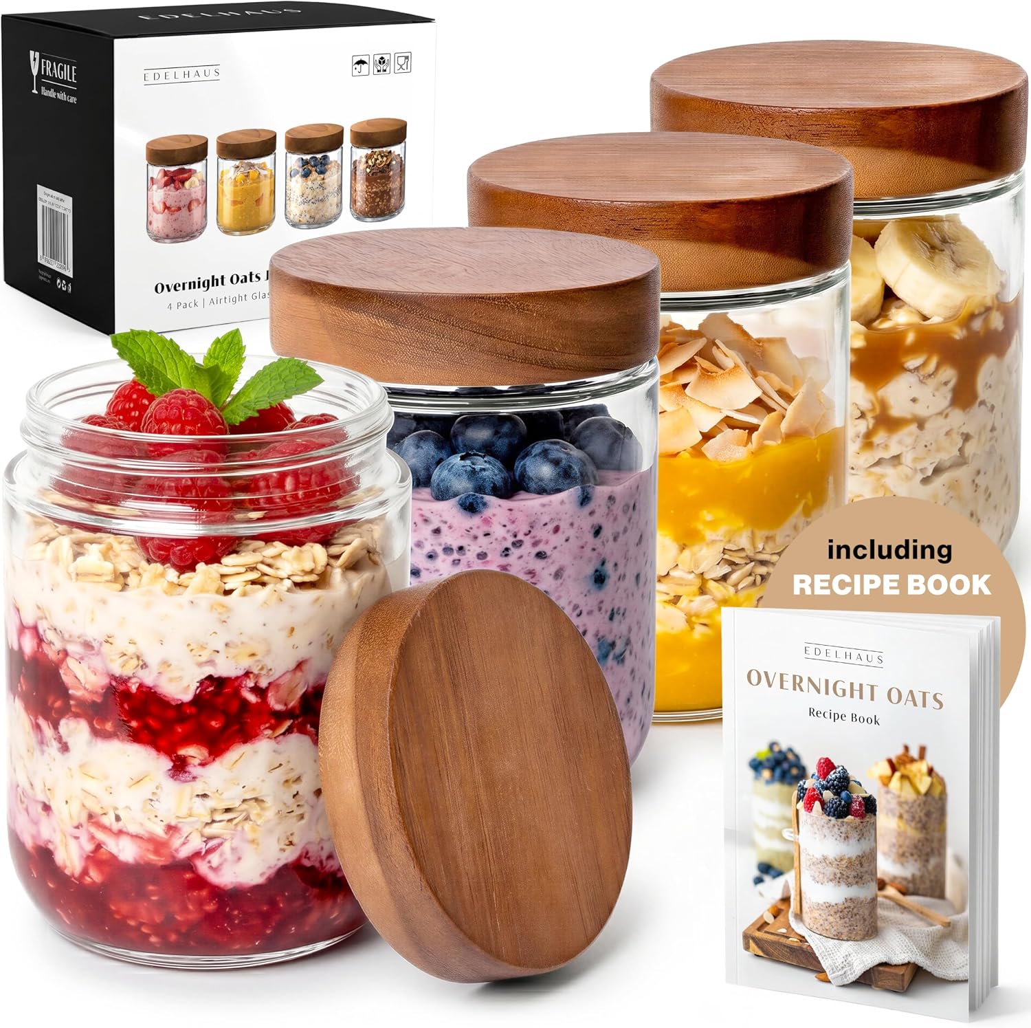 Meal Prep Overnight Oats - 16oz Cam Yemek Hazırlık Kavanozları, Hava